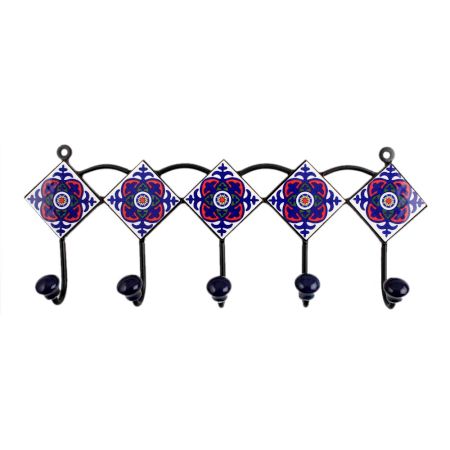 White Red Floral Tiles Hooks